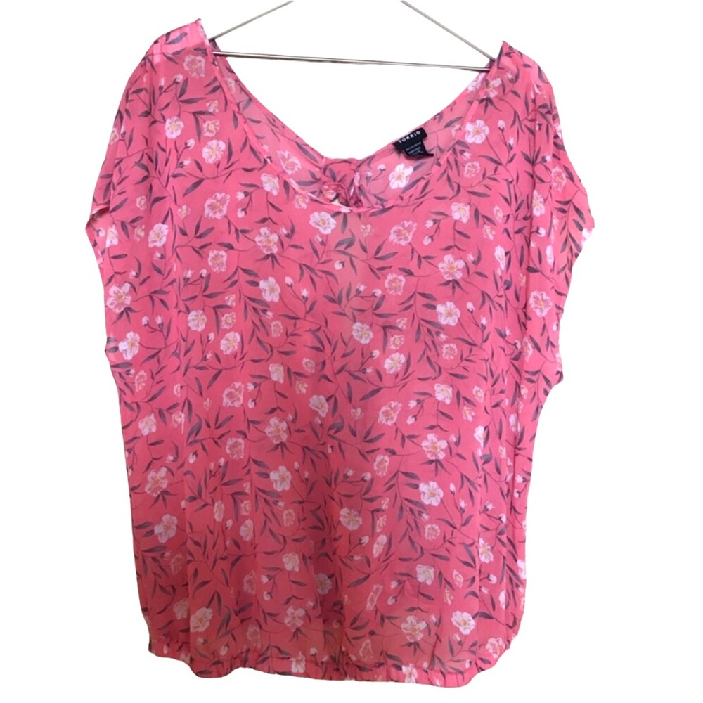 Torrid Salmon Pink Floral Chiffon Bow Back Top Women Plus Sz 2X